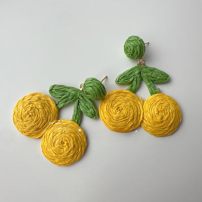 Handcrafted Thread Earrings – Yellow Design for Women
