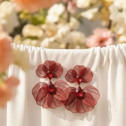 Maroon Floral Statement Earrings for Women – Lightweight Party Wear Earrings for Girls