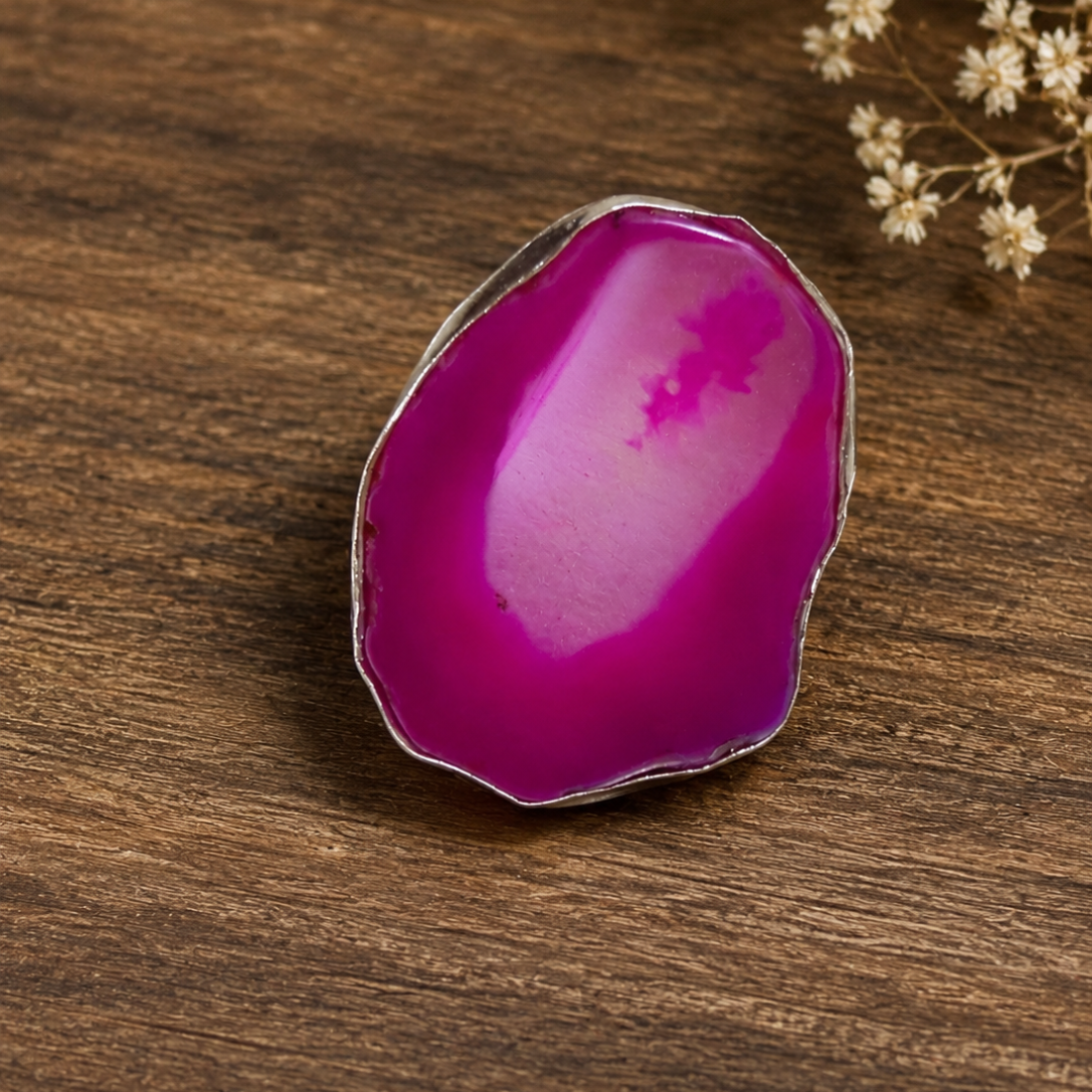 Vibrant Pink Agate Statement Ring