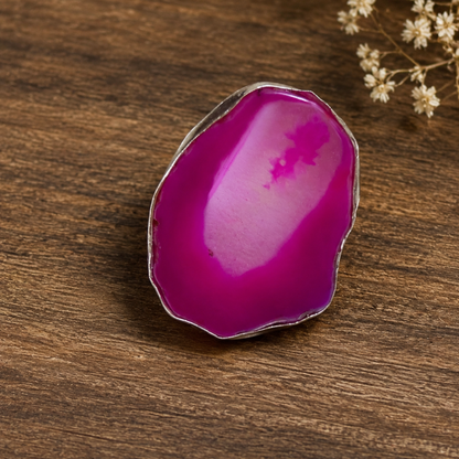 Vibrant Pink Agate Statement Ring