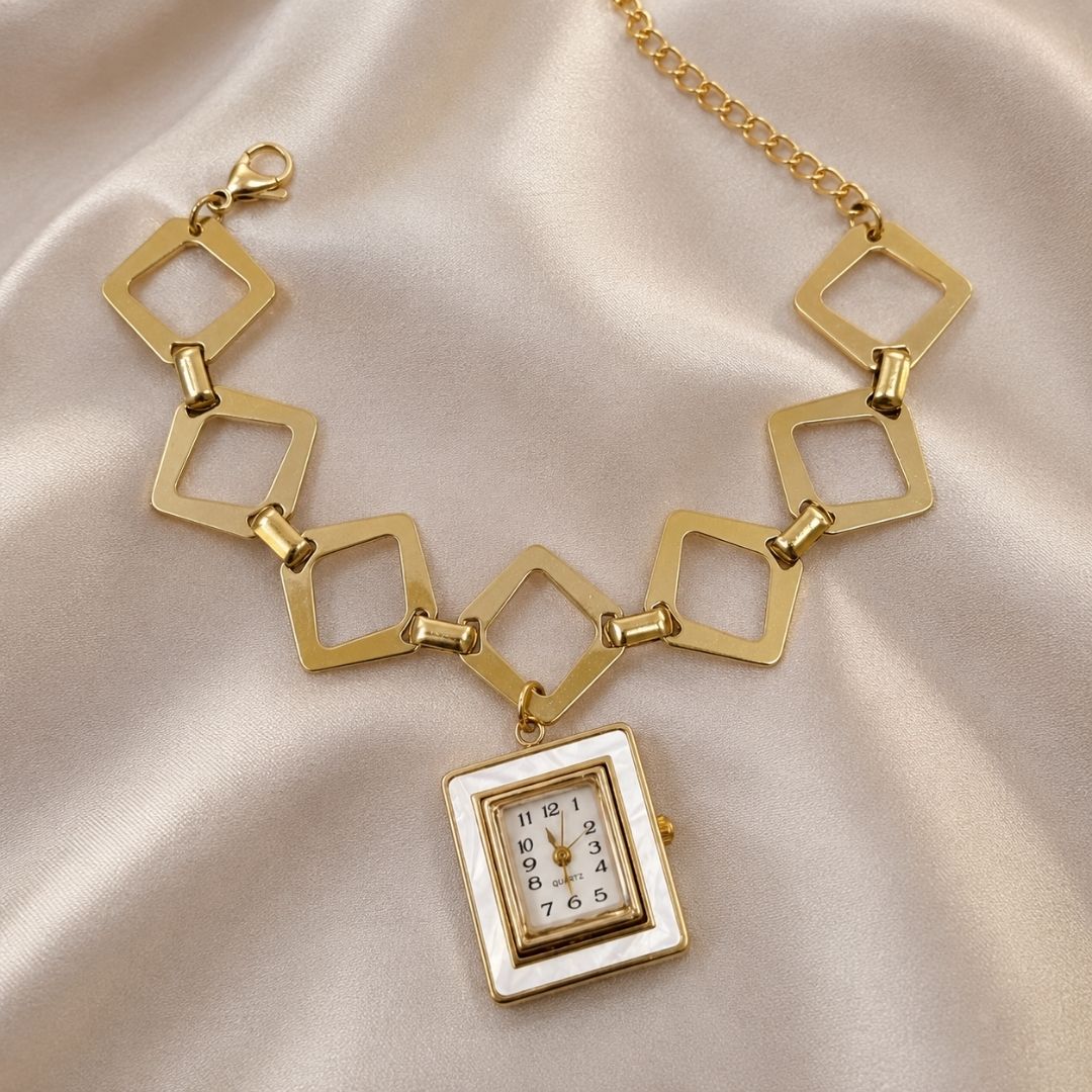 Minimal Square Dial Bracelet Watch – Gold Finish