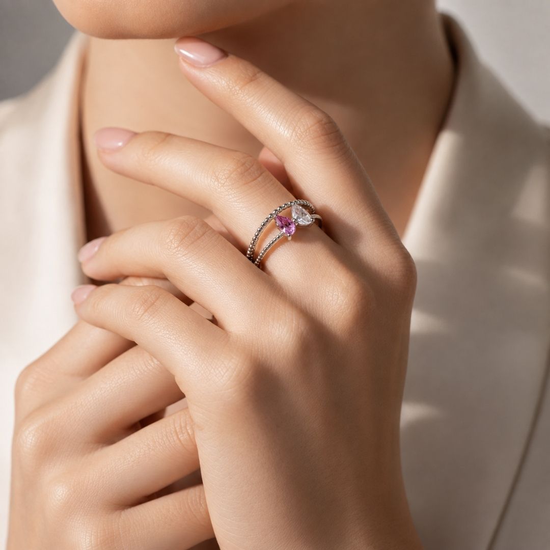 Silver Coated Twin Marquise Diamond Ring