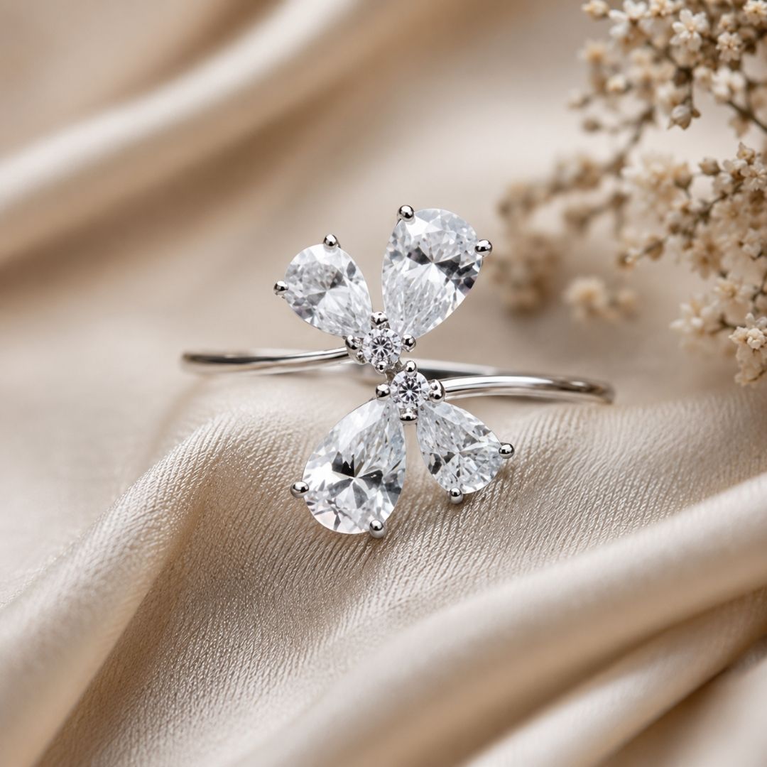 Premium White Crystal Flower Statement Ring for Women