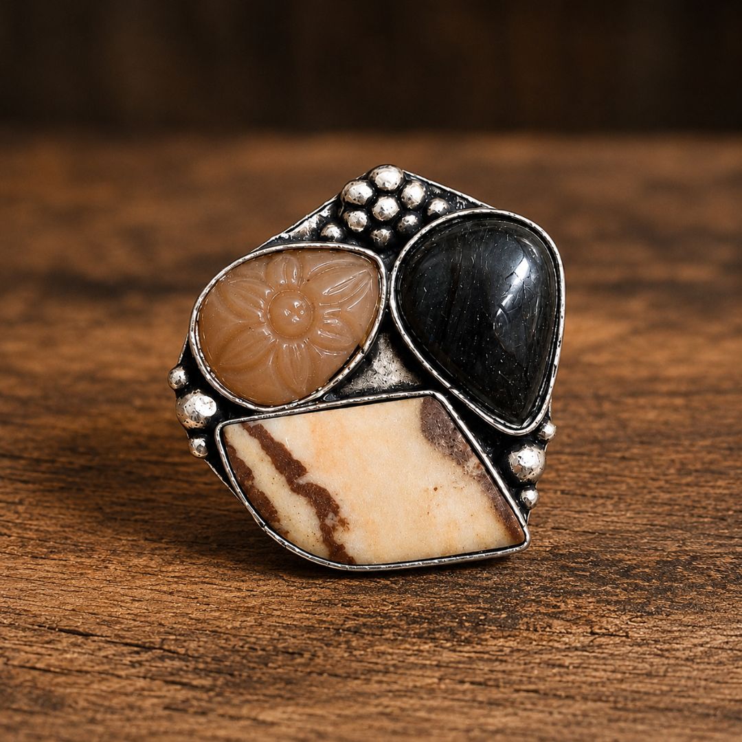 Handcrafted Sterling Silver Multi-Stone Statement Ring