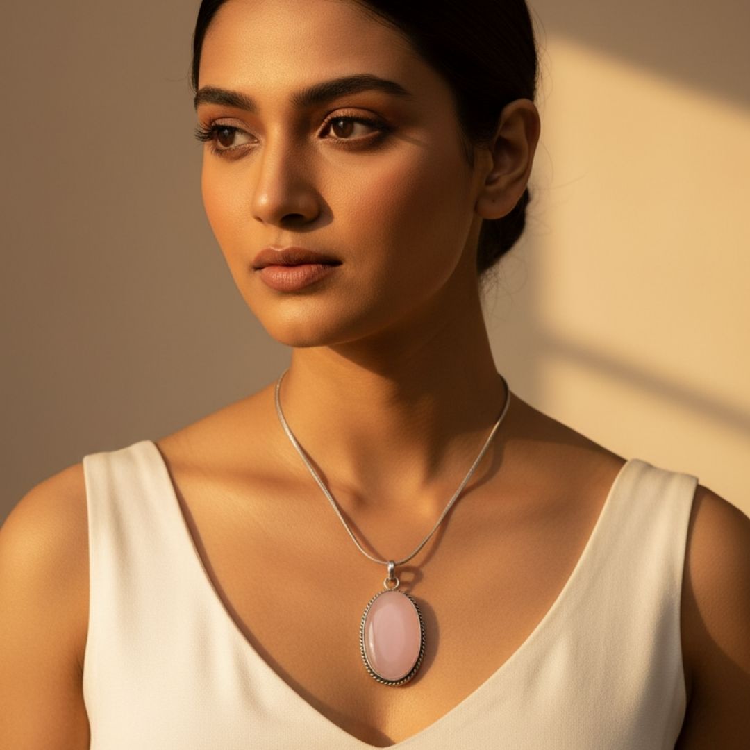 Rose Quartz Oval Pendant Necklace