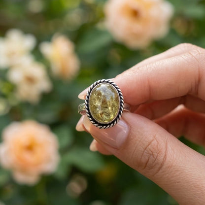 Vintage Lapis Yellow Crystal Stone Silver Ring