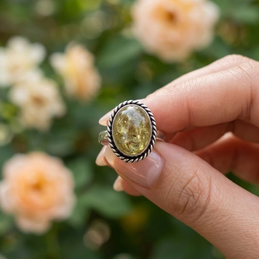 Vintage Lapis Yellow Crystal Stone Silver Ring