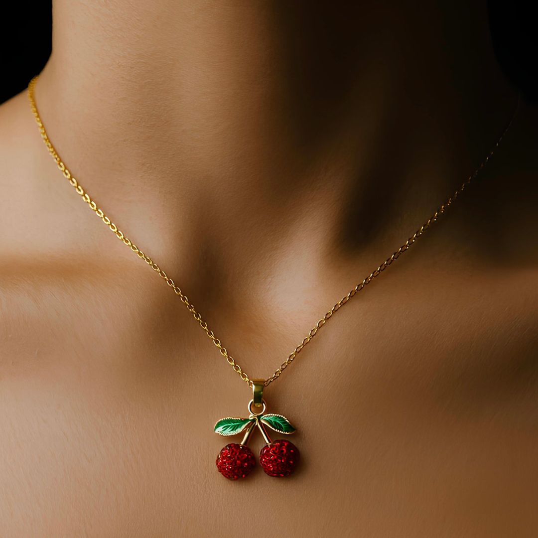 Cherry Red Crystal Pendant Necklace for Women | Gold Finish Cute Pendant