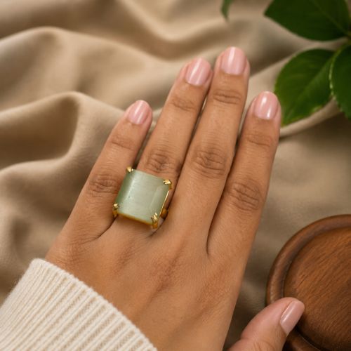 Soft Green Gemstone Statement Ring with Gold Setting