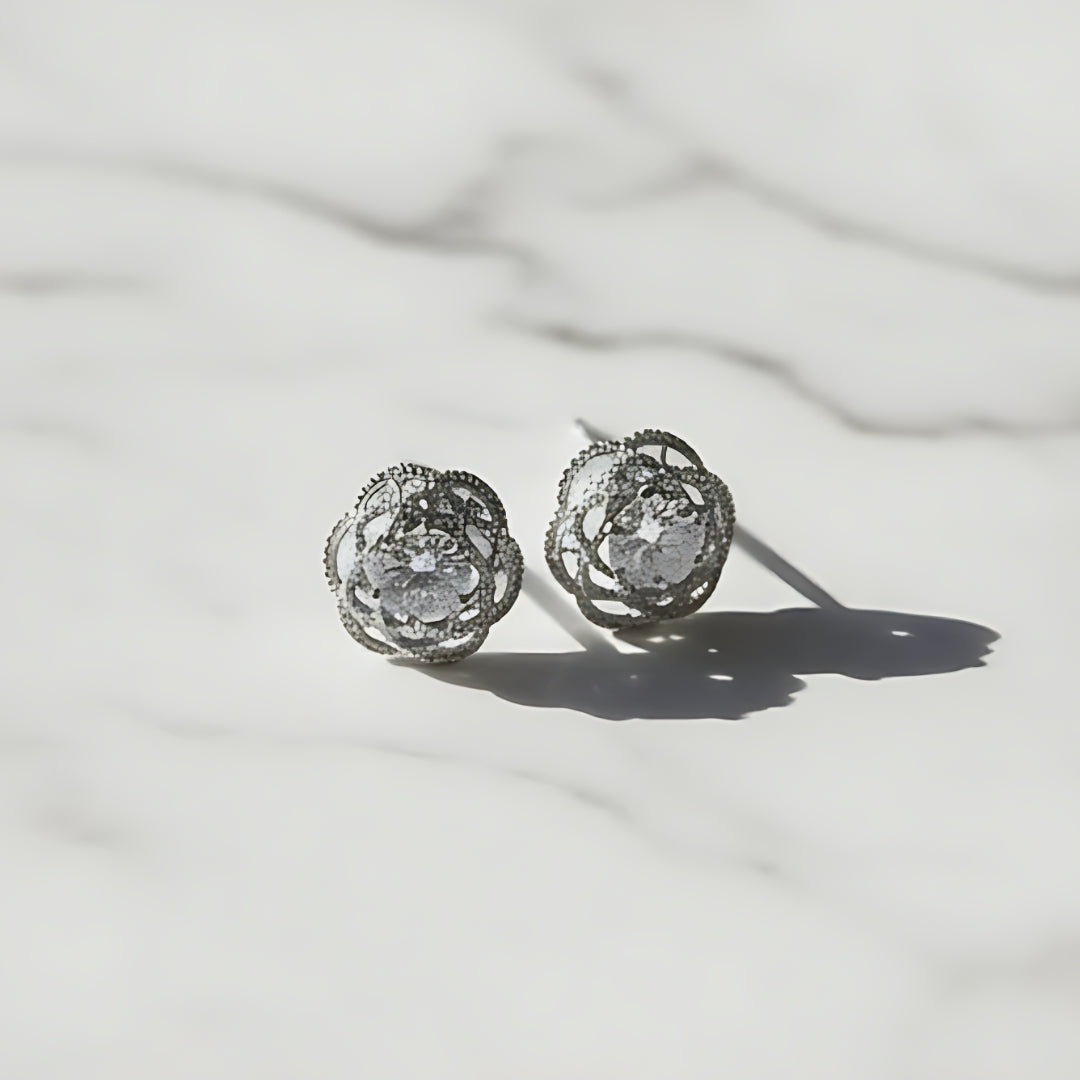 Silver Floral Cluster Stud Earrings