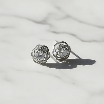 Silver Floral Cluster Stud Earrings