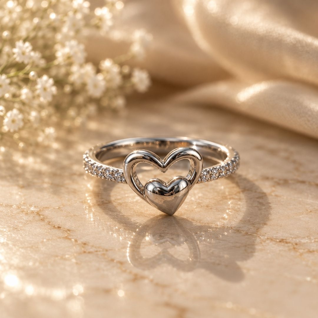 Double Heart Silver Plated Ring