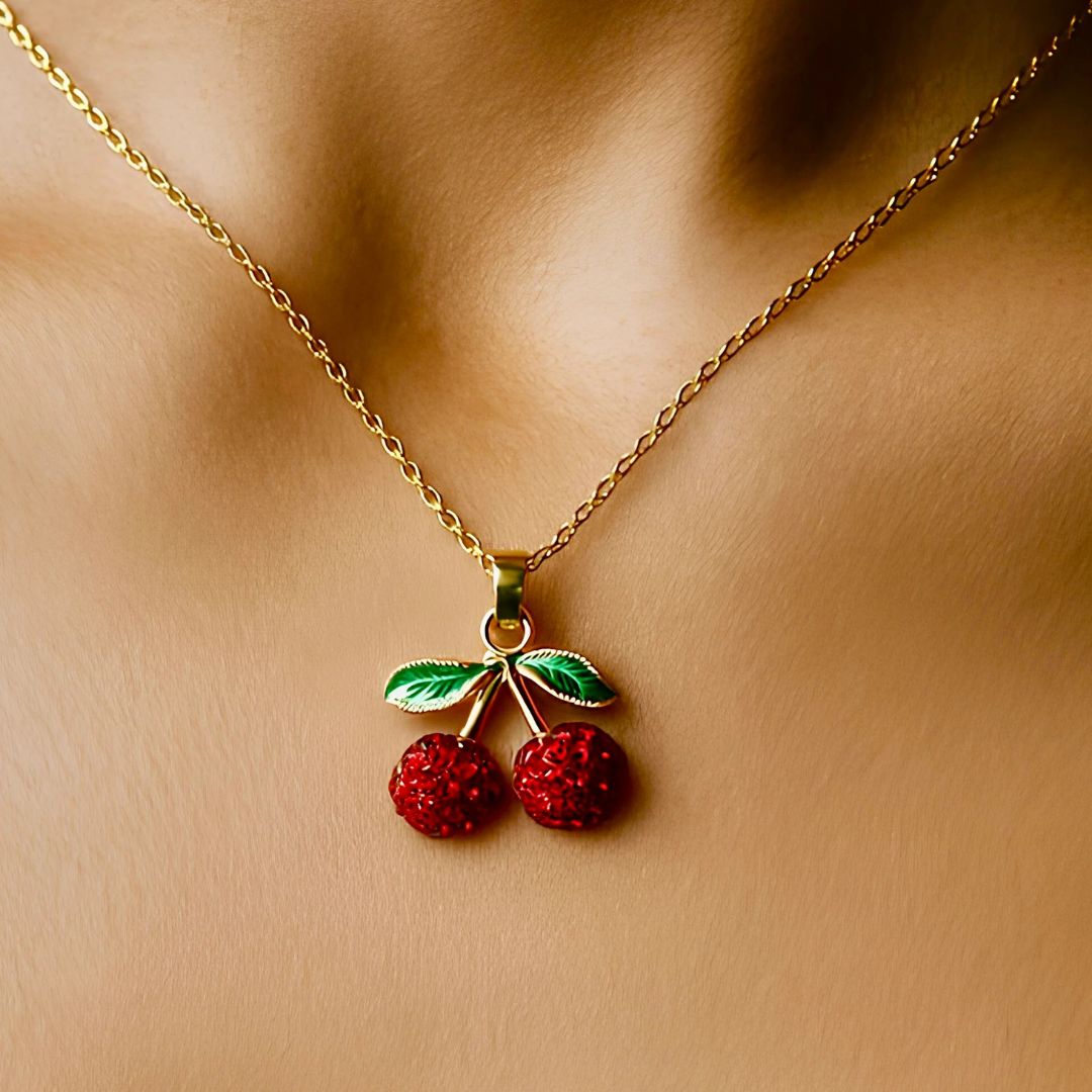 Cherry Red Crystal Pendant Necklace for Women | Gold Finish Cute Pendant