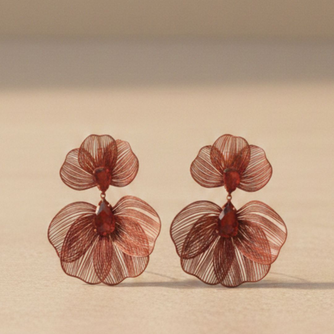 Maroon Floral Statement Earrings for Women – Lightweight Party Wear Earrings for Girls