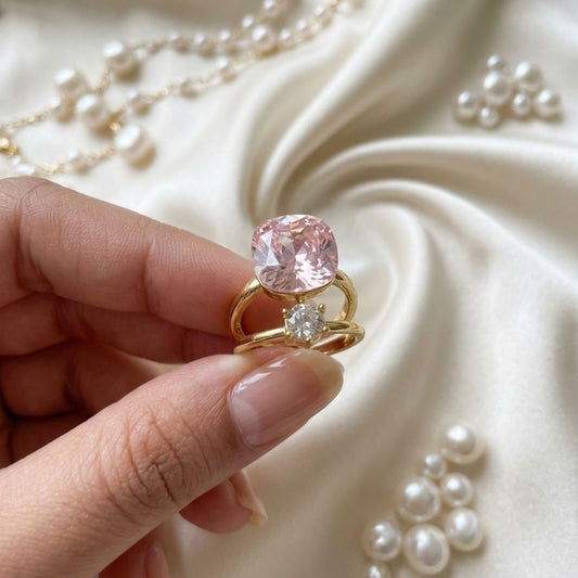 Blush Radiance Double Crystal Ring