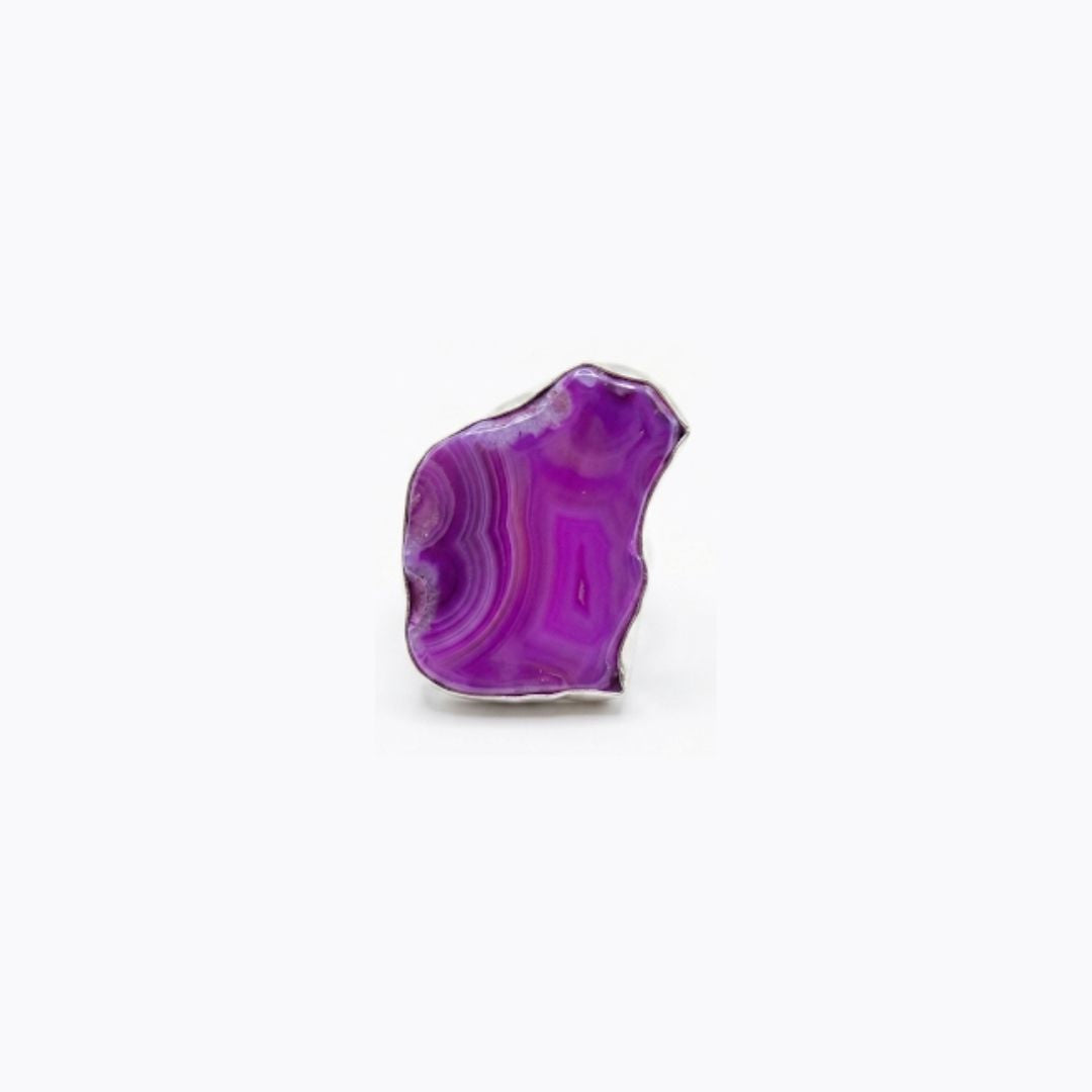 Natural Purple Agate Freeform Ring in German Oxidized Silver | Adjustable Boho Statement Jewelry