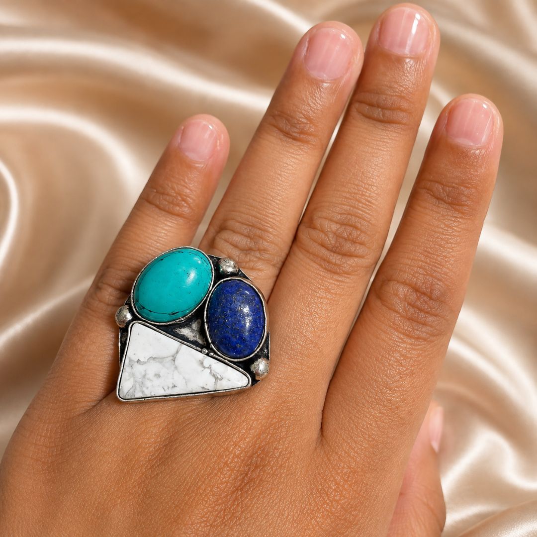 Mystic Trio Oxidised Gemstone Ring
