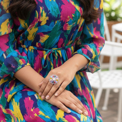 Antique Finish Oxidized Floral Statement Ring