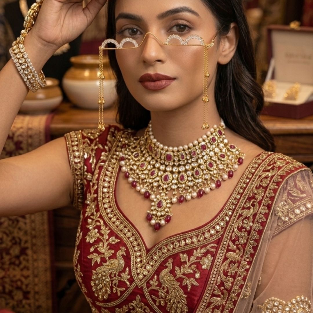 Chic Brass Facelet with Sparkling Arc Design & Ghungroo Facelet