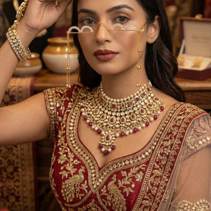 Chic Brass Facelet with Sparkling Arc Design & Ghungroo Facelet