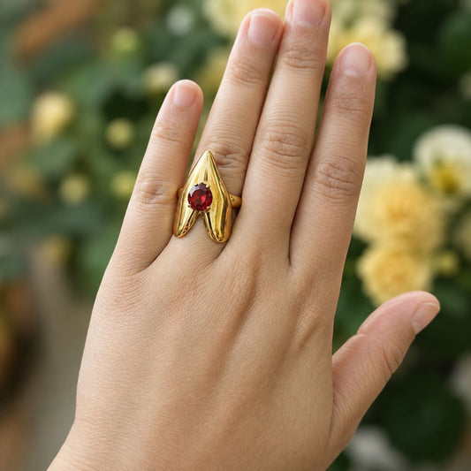 Inferno Gold Statement Ring with Red Crystal