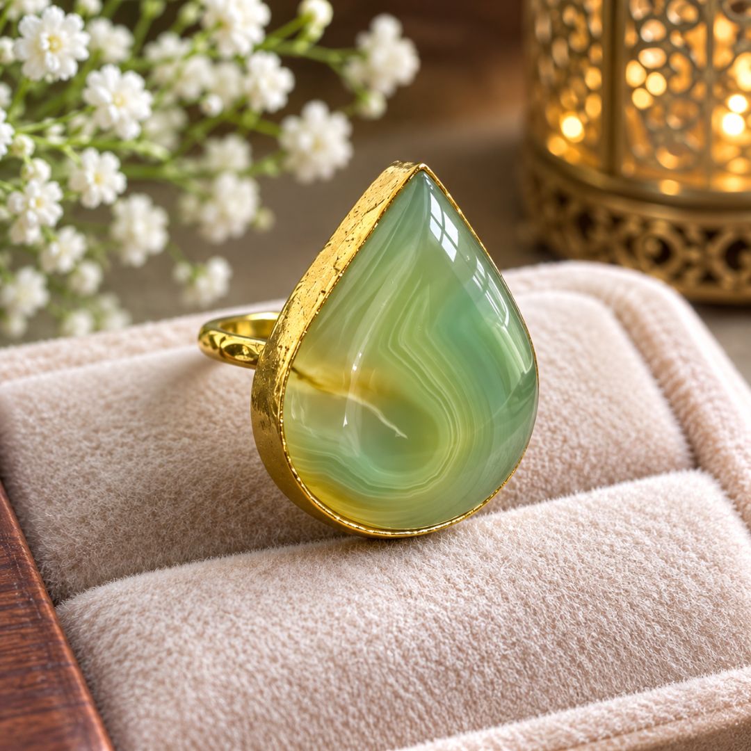 Elegant Green Agate Gold Ring