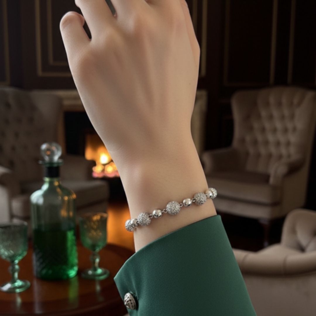 Classic Silver Bead Bracelet with Crystal Accents