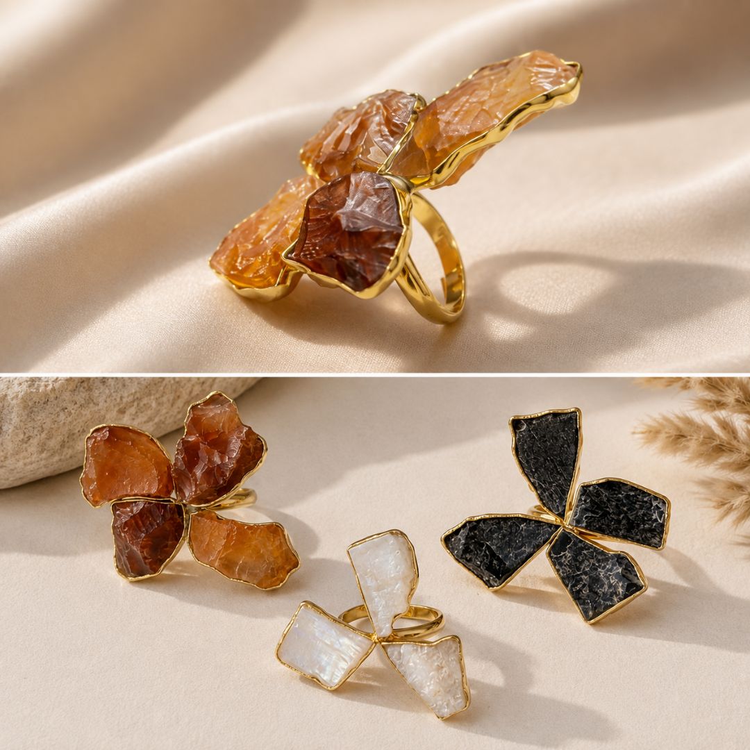 Blush Quartz Petal Statement Ring in Gold Vermeil