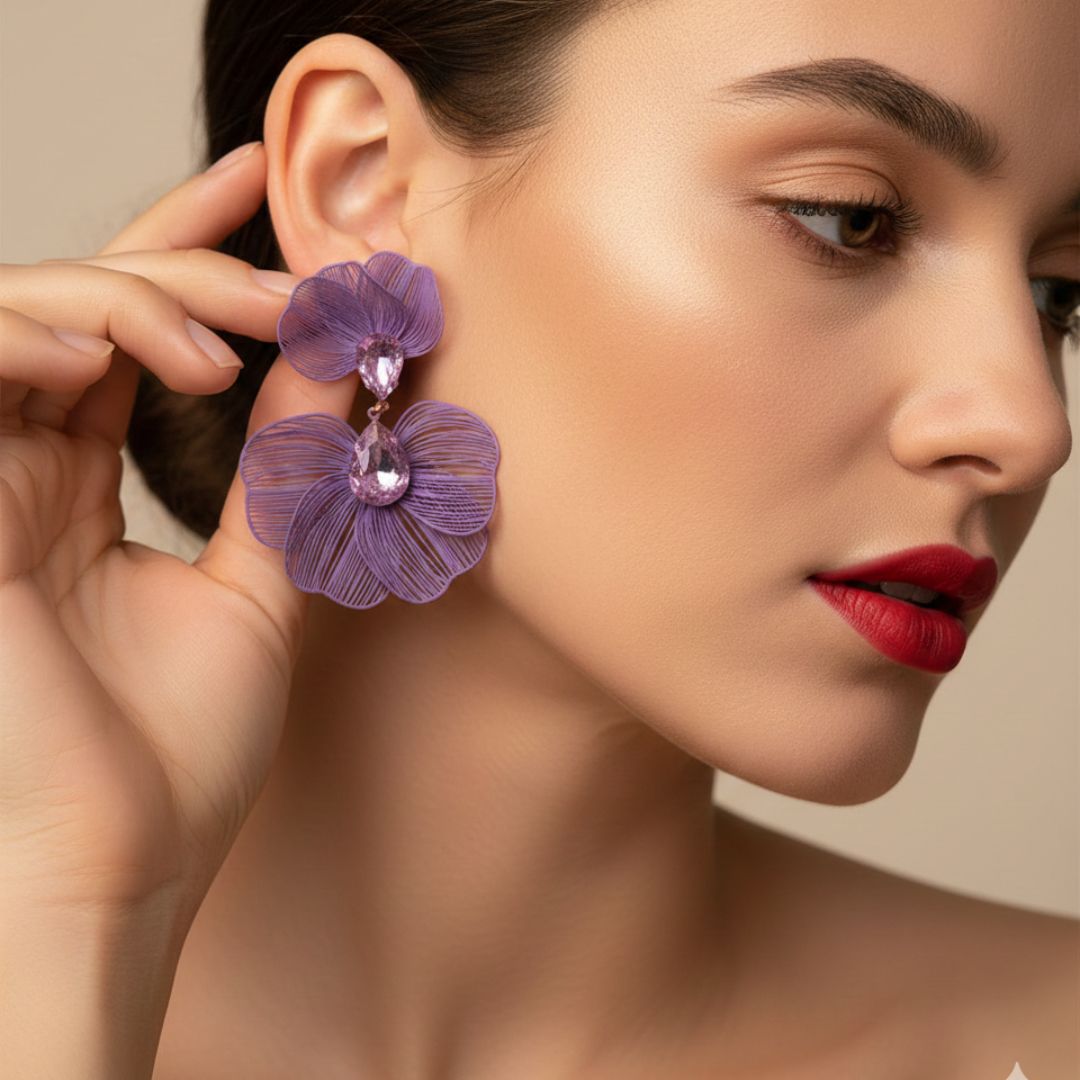 Lavender Floral Statement Earrings for Women – Lightweight Party Wear Earrings for Girls