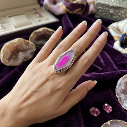 German Oxidized Silver Marquise Ring with Natural Purple Agate Stone | Adjustable Handmade Jewelry