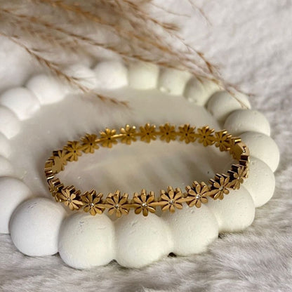 Gold Bloom Flower Bangle Bracelet