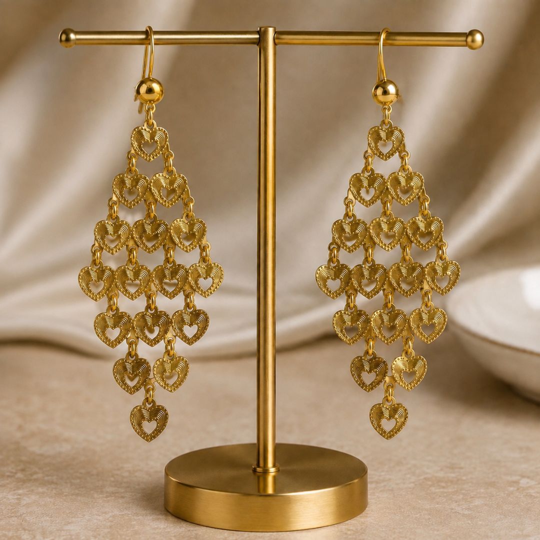 Golden Heart Cascade Drop Earrings