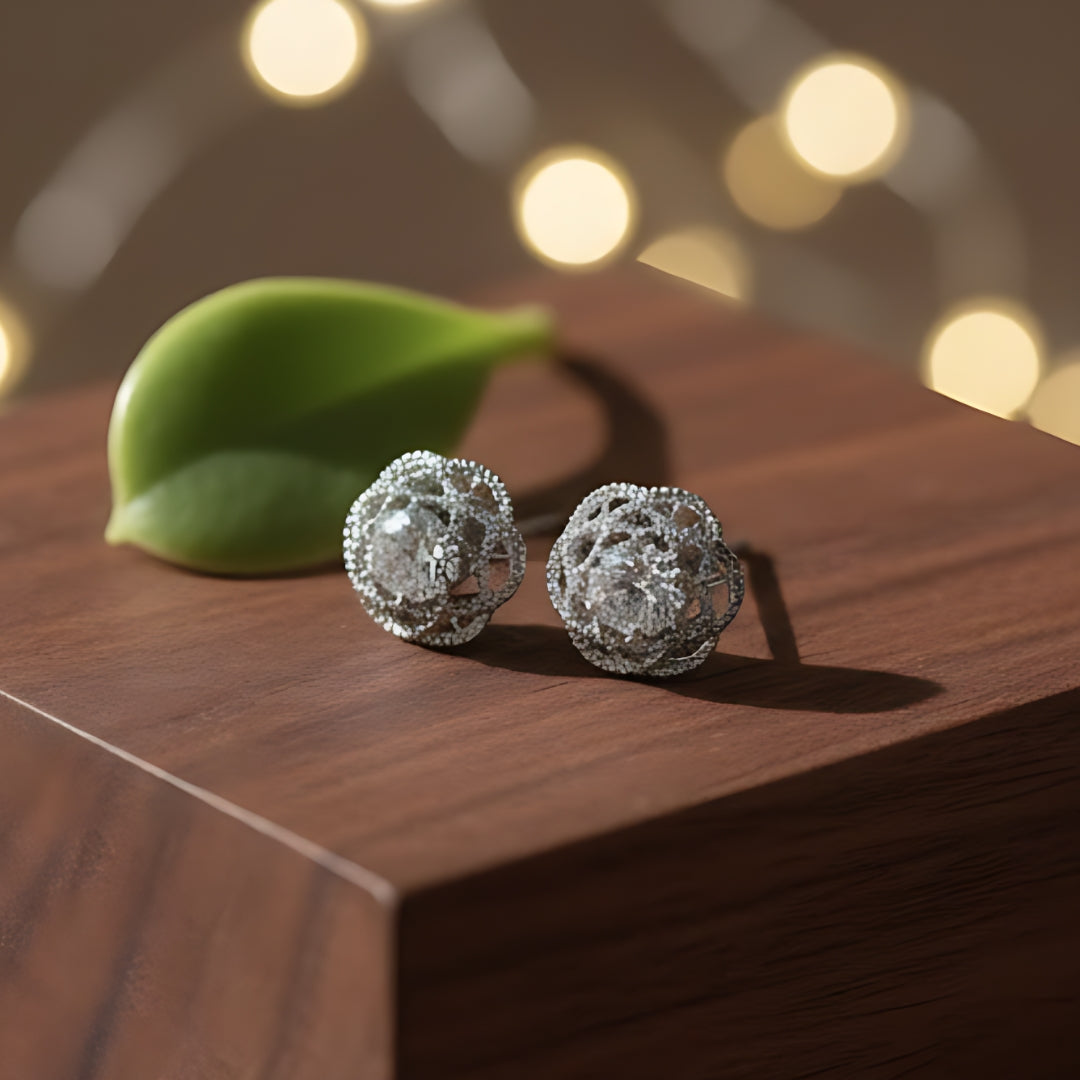 Silver Floral Cluster Stud Earrings