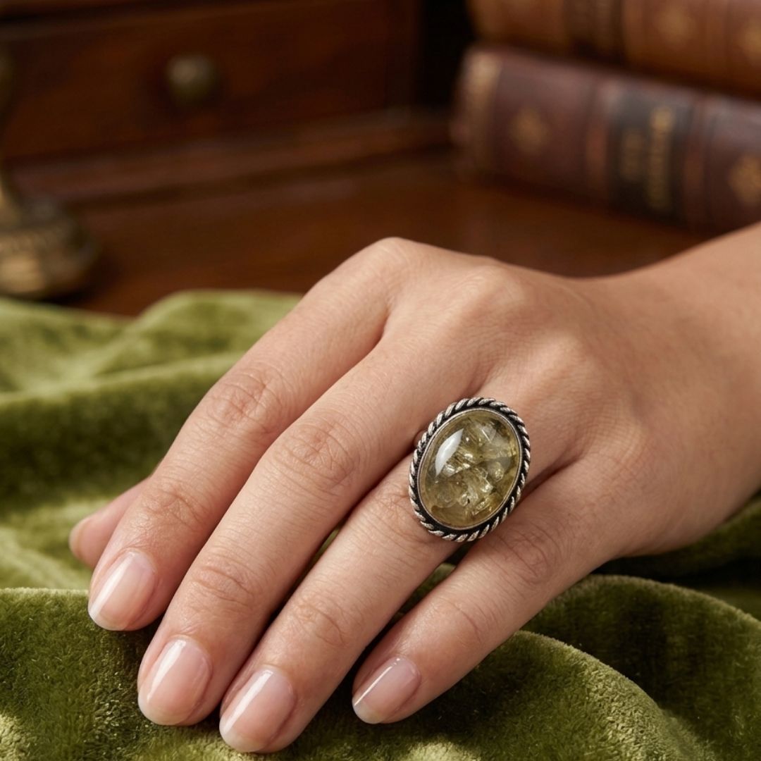 Vintage Lapis Yellow Crystal Stone Silver Ring