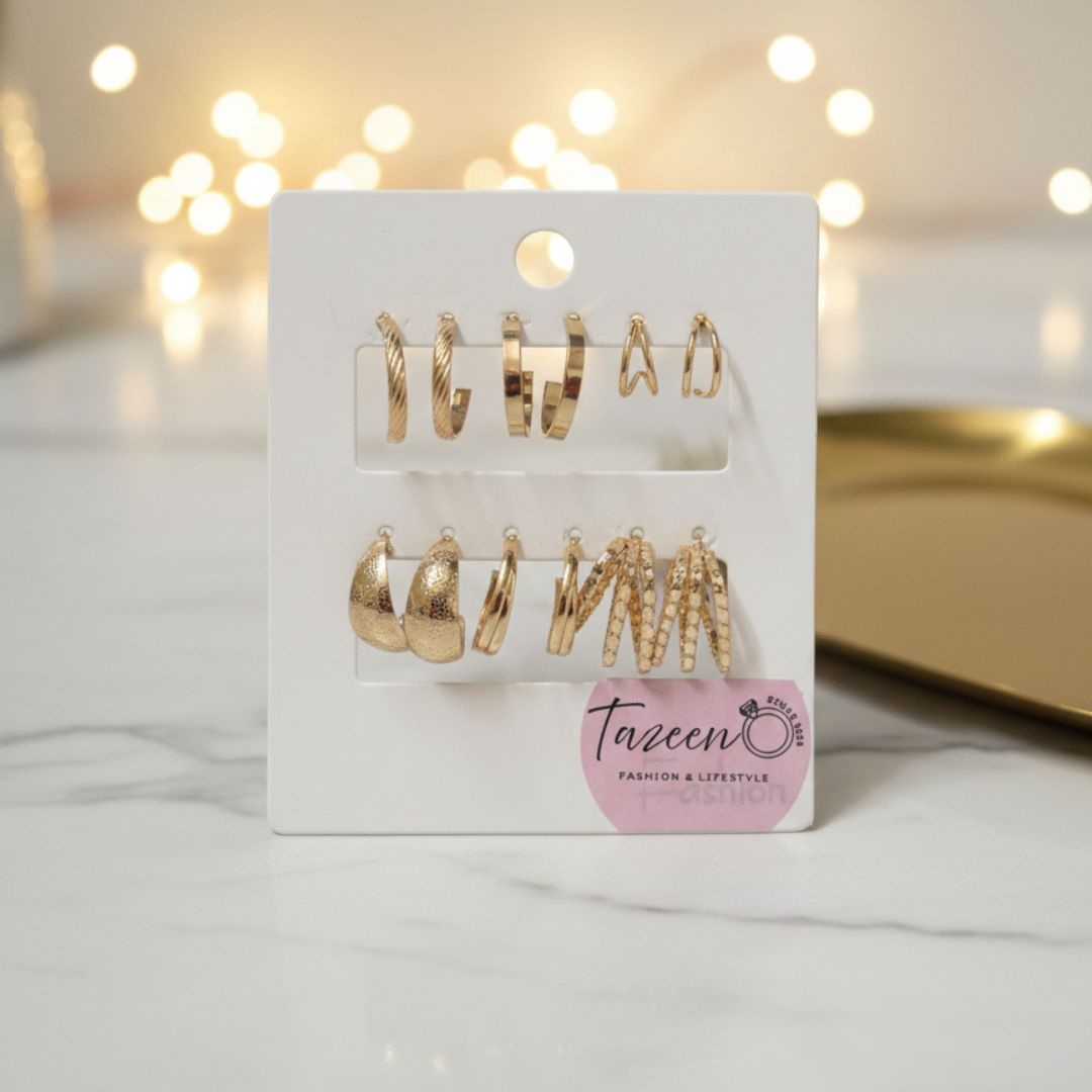 Gold Hoop Earrings Set – 6-Pair Textured & Classic Everyday Hoops