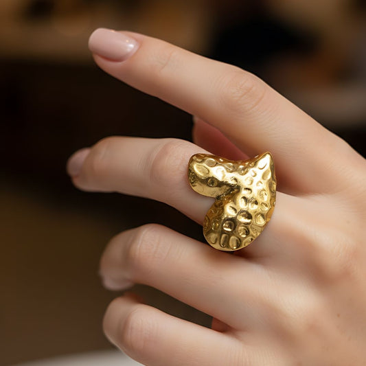 Textured Abstract Heart Statement Ring for Women – 18K Gold Plated
