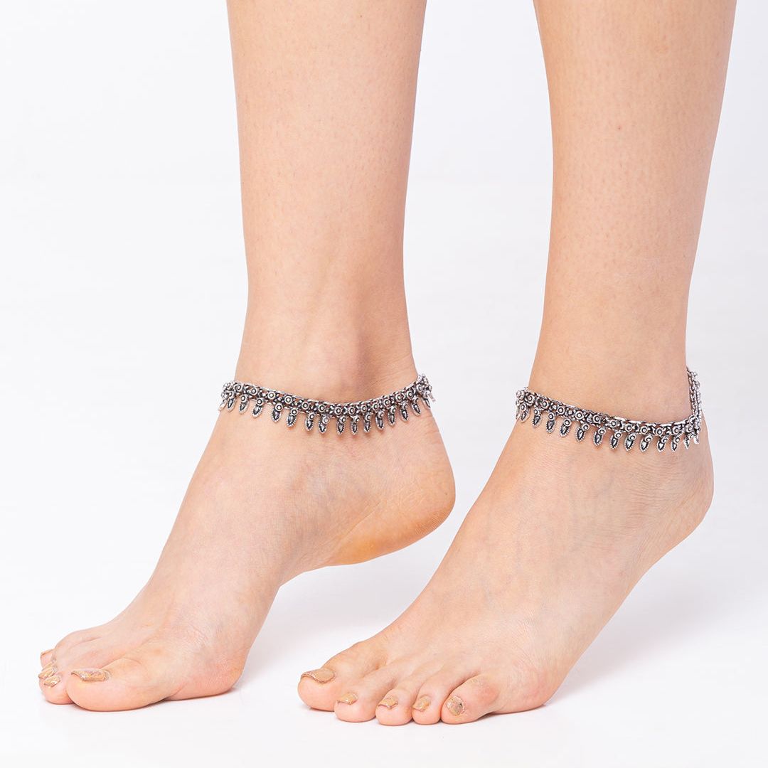 Vintage Oxidized Silver Anklet for Women