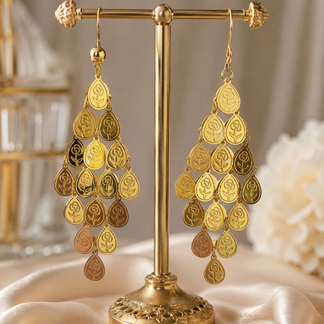Elegant Gold Floral Drop Earrings
