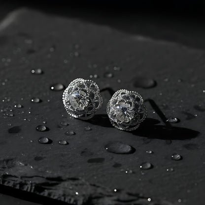 Silver Floral Cluster Stud Earrings