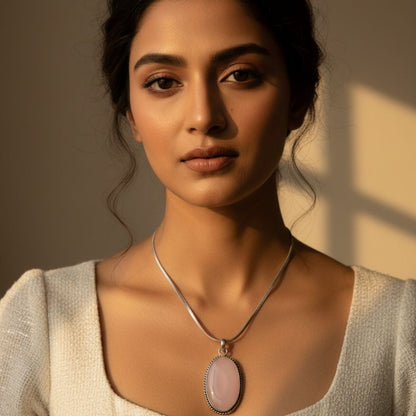 Rose Quartz Oval Pendant Necklace
