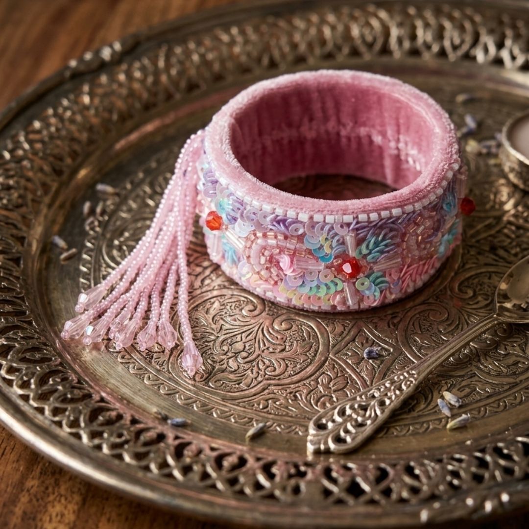 Blush Pink Beaded Handmade Bracelet with Tassel Detail