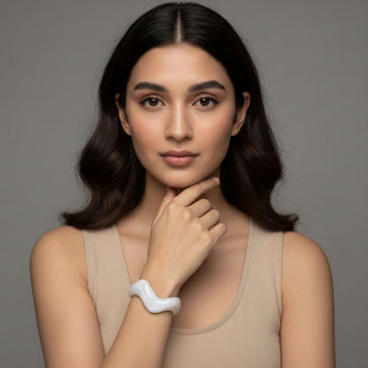 Frost White Resin Wave Bangle Bracelet for Women – Minimal Cuff