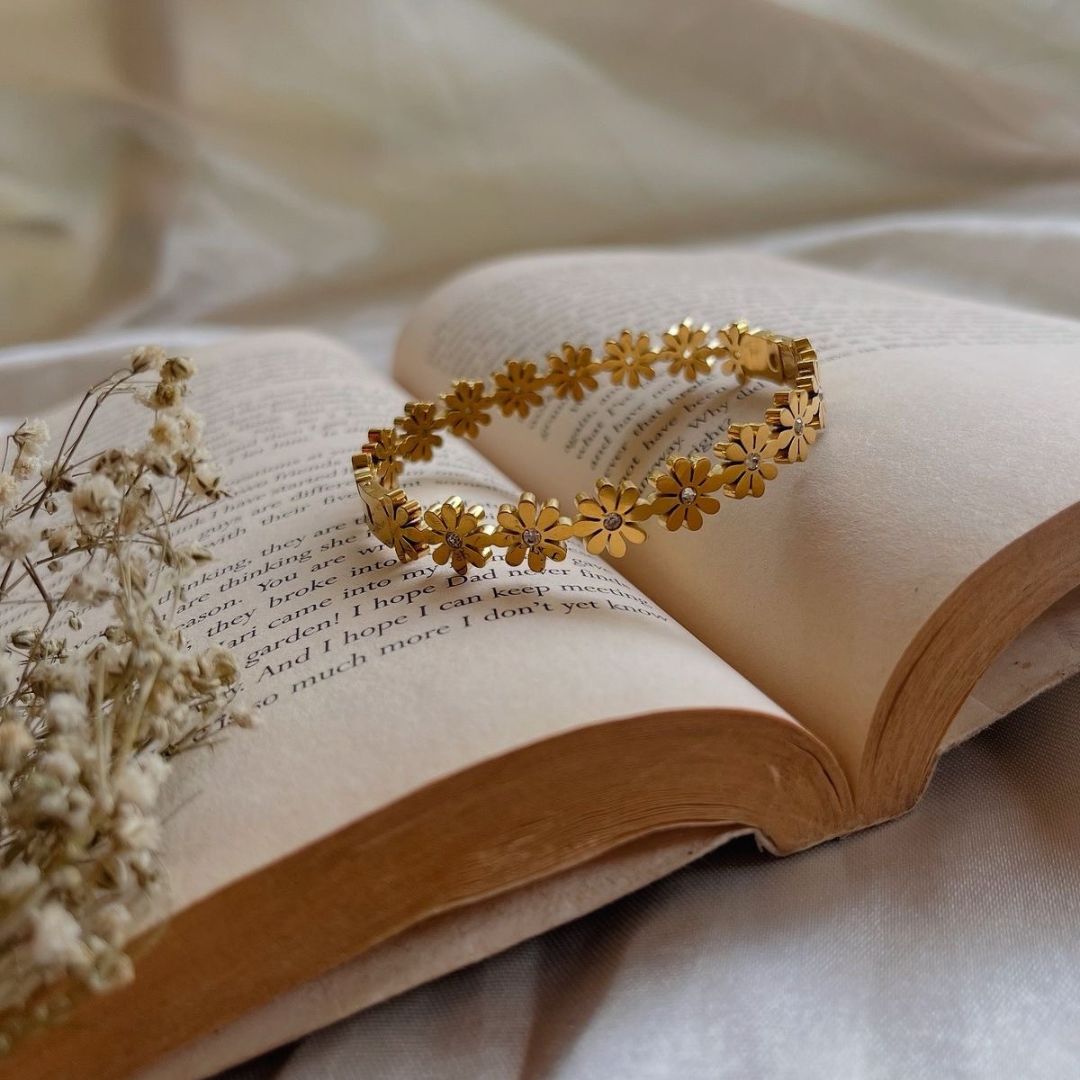Gold Bloom Flower Bangle Bracelet