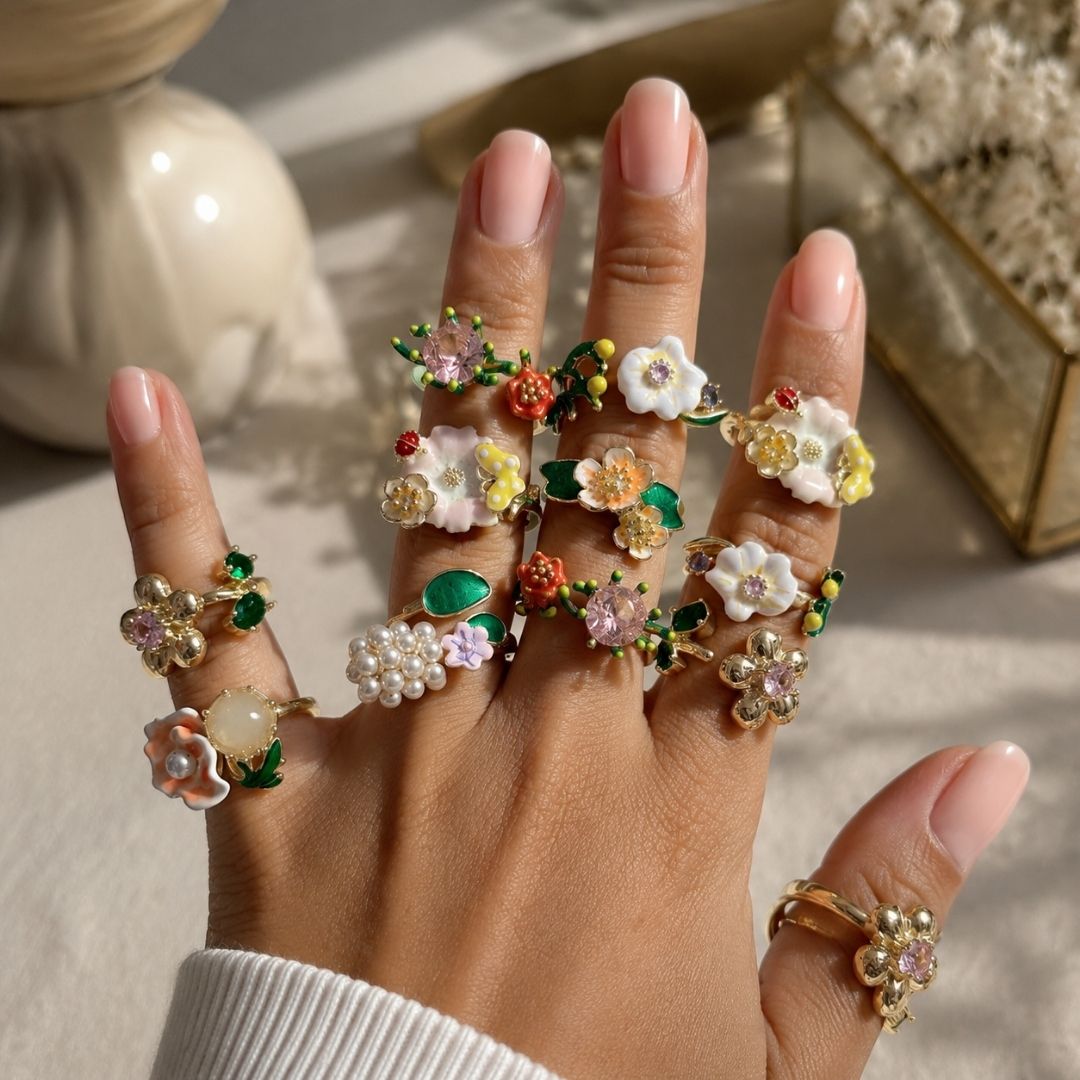 Blooming Daisy Adjustable Ring – 18K Gold Plated Floral Statement Ring