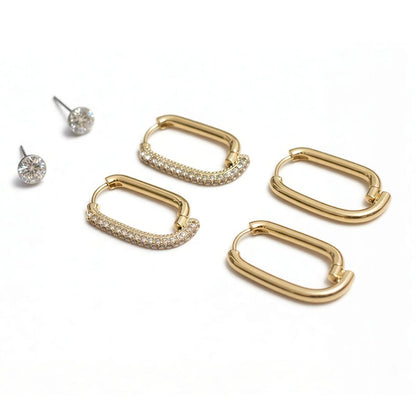 Gold Plated CZ Square Hoop Earrings Set | Anti-Tarnish