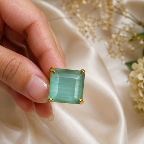 Turquoise Green Statement Ring with Gold Setting