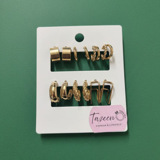 Gold Hoop Earrings Set – 6-Pair Textured & Modern Hoops