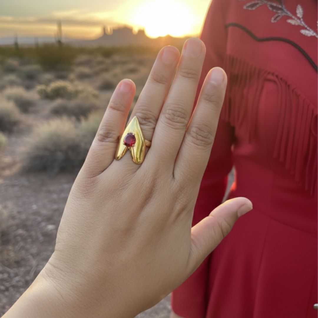 Inferno Gold Statement Ring with Red Crystal
