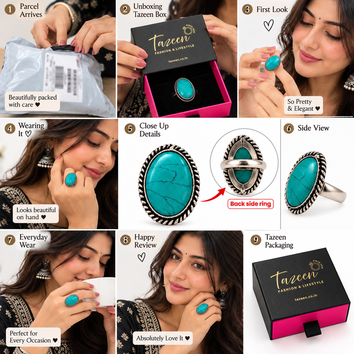 Oxidised Silver Turquoise Stone Statement Ring