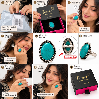 Oxidised Silver Turquoise Stone Statement Ring